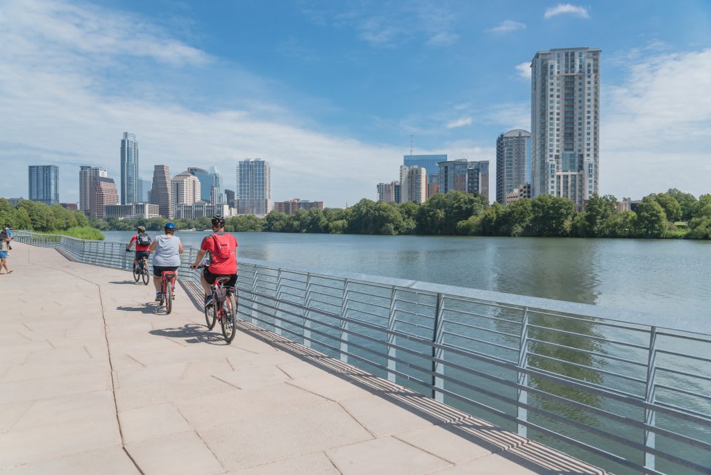 Biking around a lake