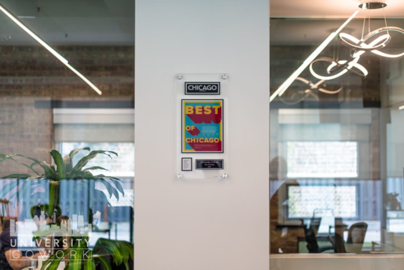 award plaque in the "University CoWork" area