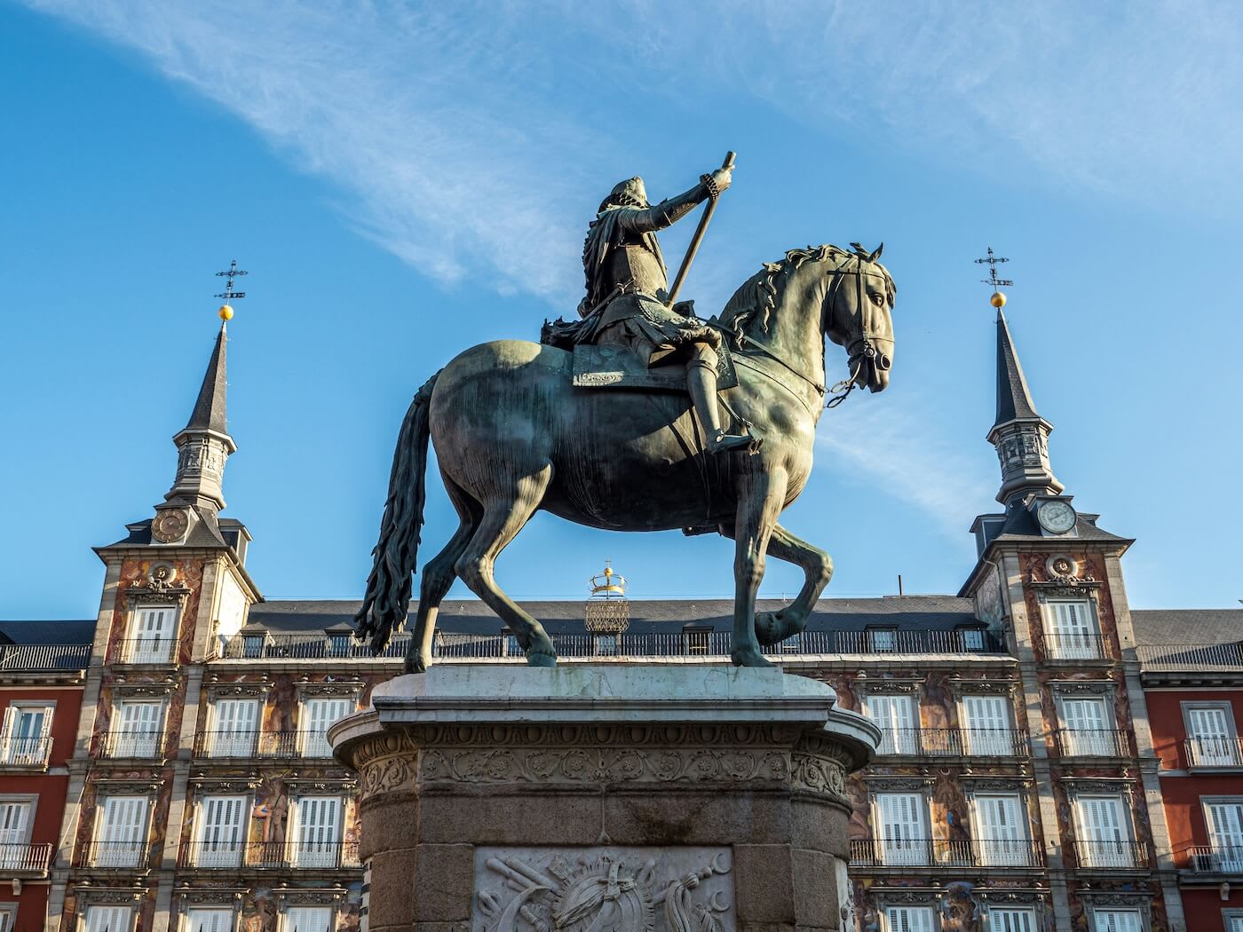 Statue in Plaza Mayor in Sol neighborhood of Madrid