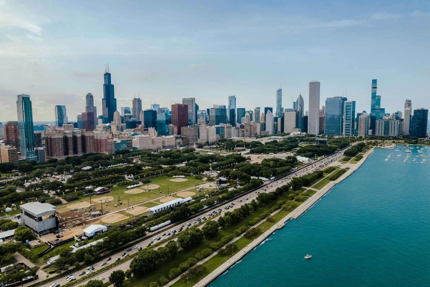 View of Grant Park and Lake Michigan in Chicago