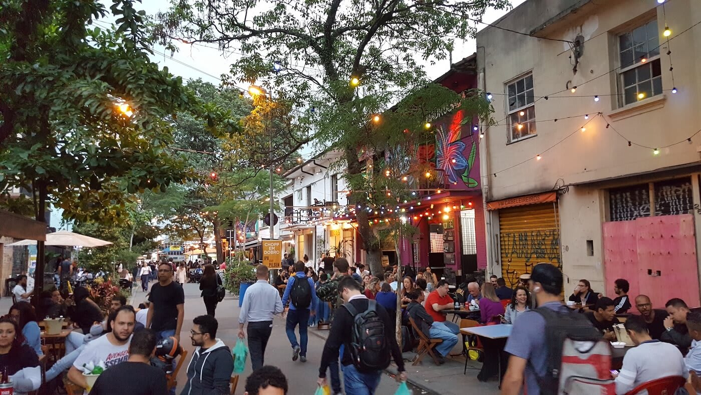 People eating and drinking in Pinheiros neighborhood Sao Paulo