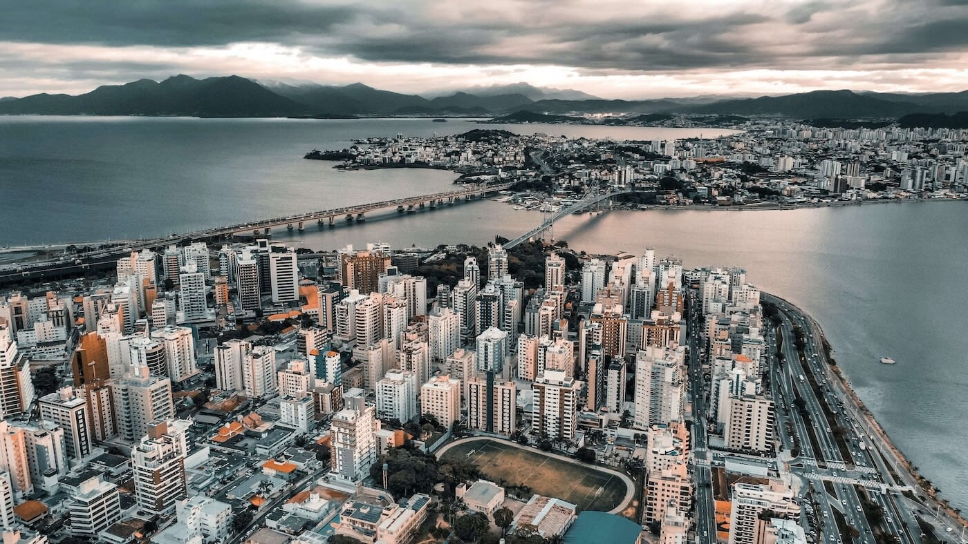 Aerial view of buildings in Florianópolis