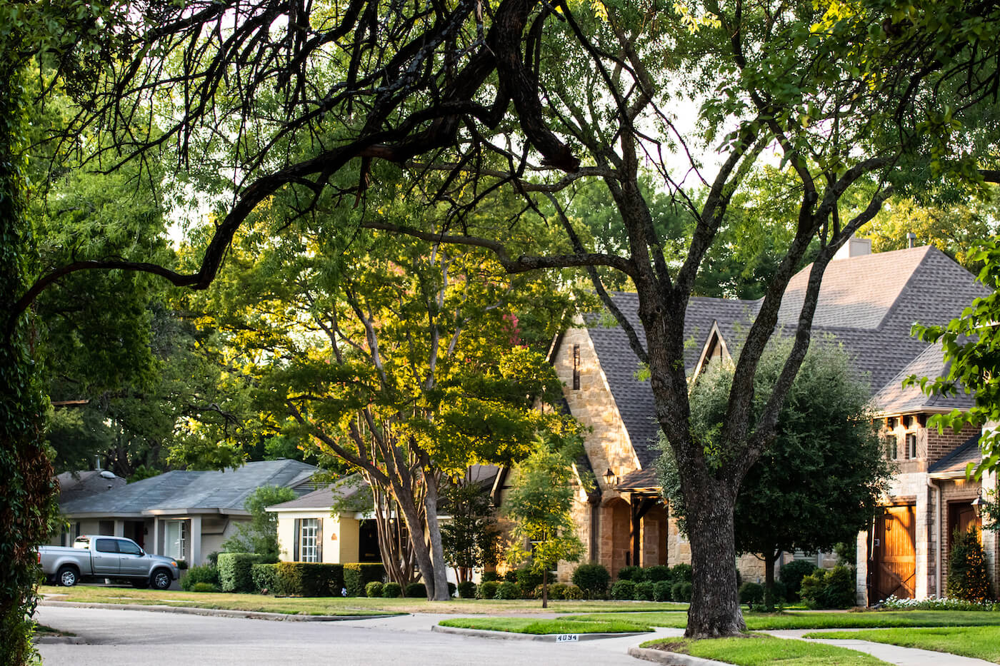 Neighborhood with trees in Dallas