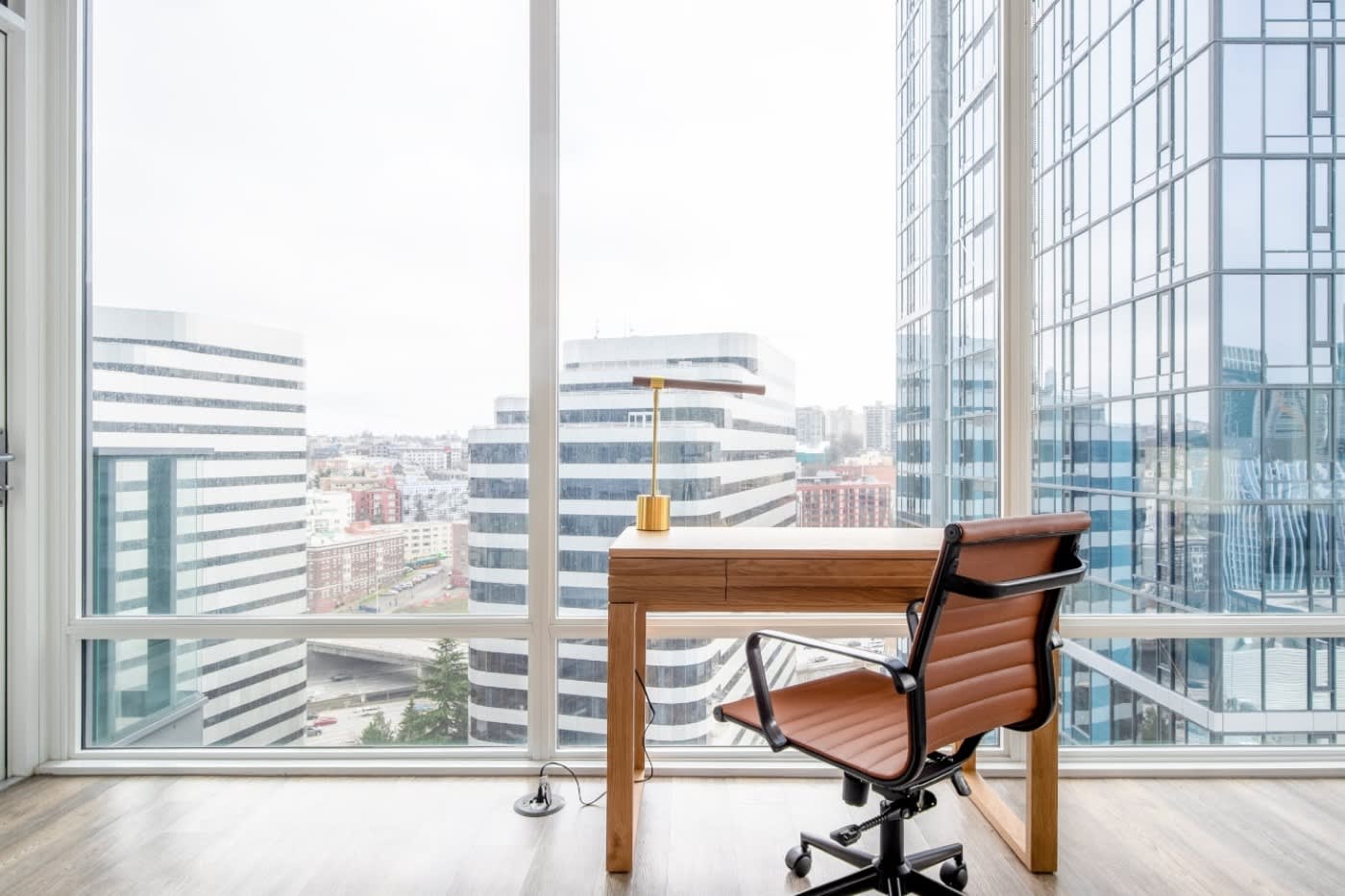 home office desk in an apartment in seattle