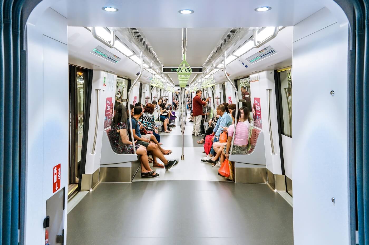 Passengers on an MRT train in Singapore