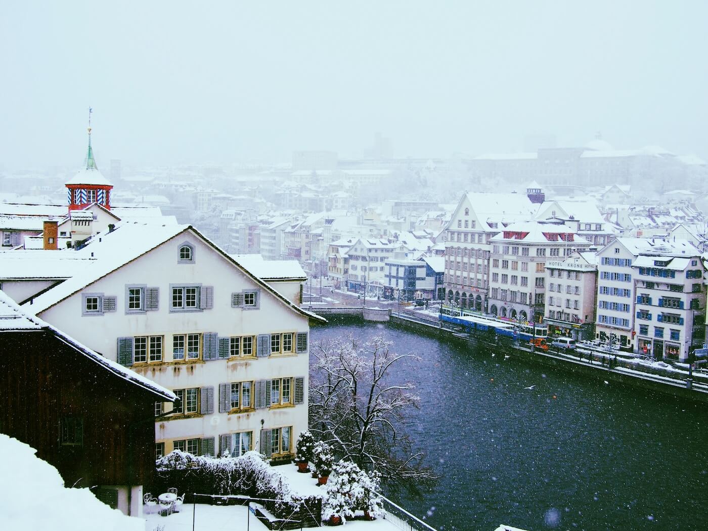 Buildings in Zurich, Switzerland in winter