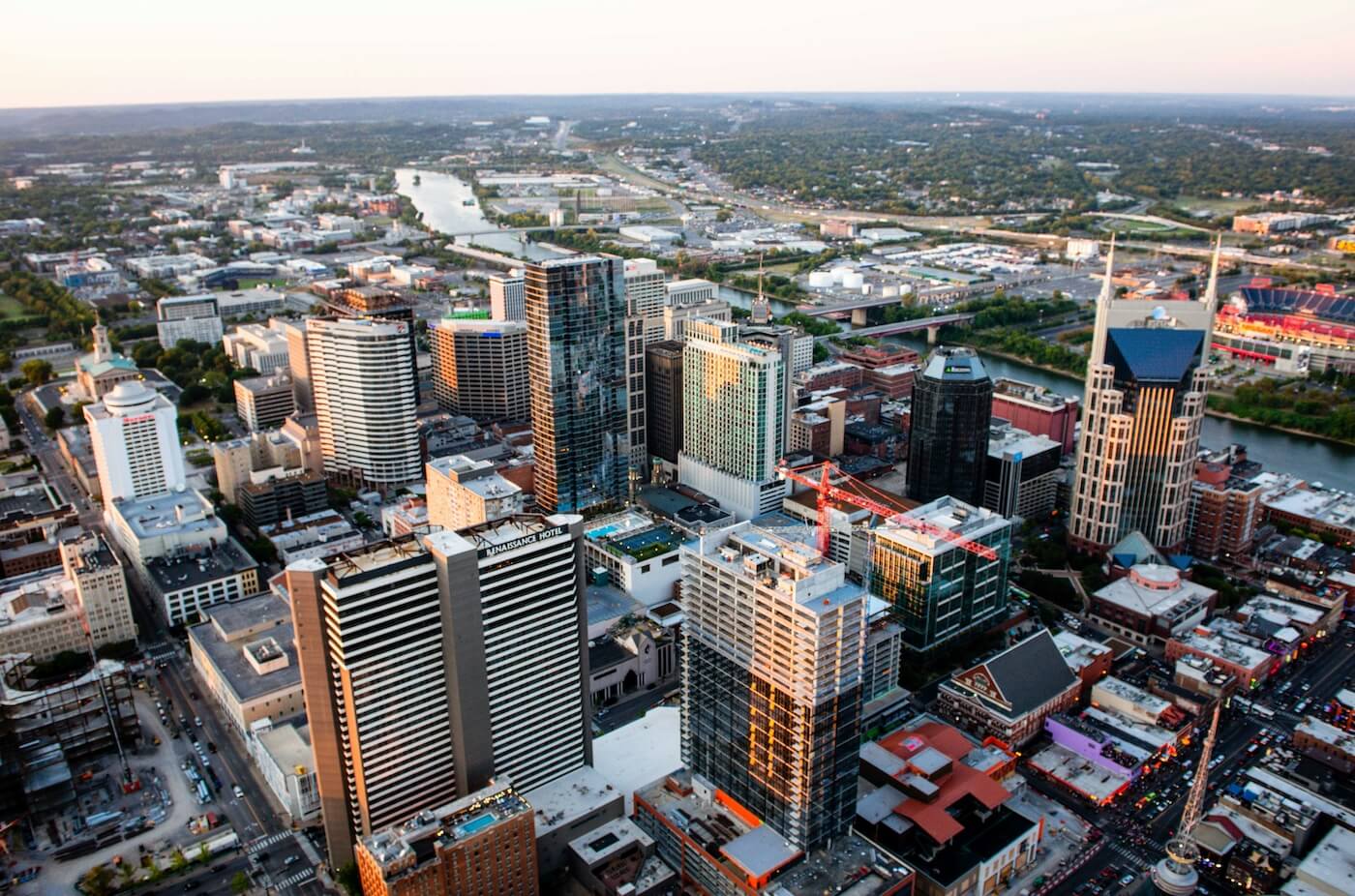 Aerial photo of Nashville buildings
