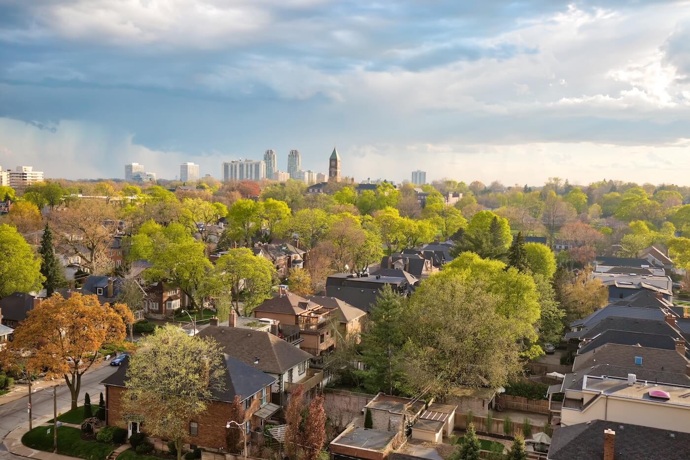 Aerial view of the trees and streets on the Forest Hill neighborhood of Toronto