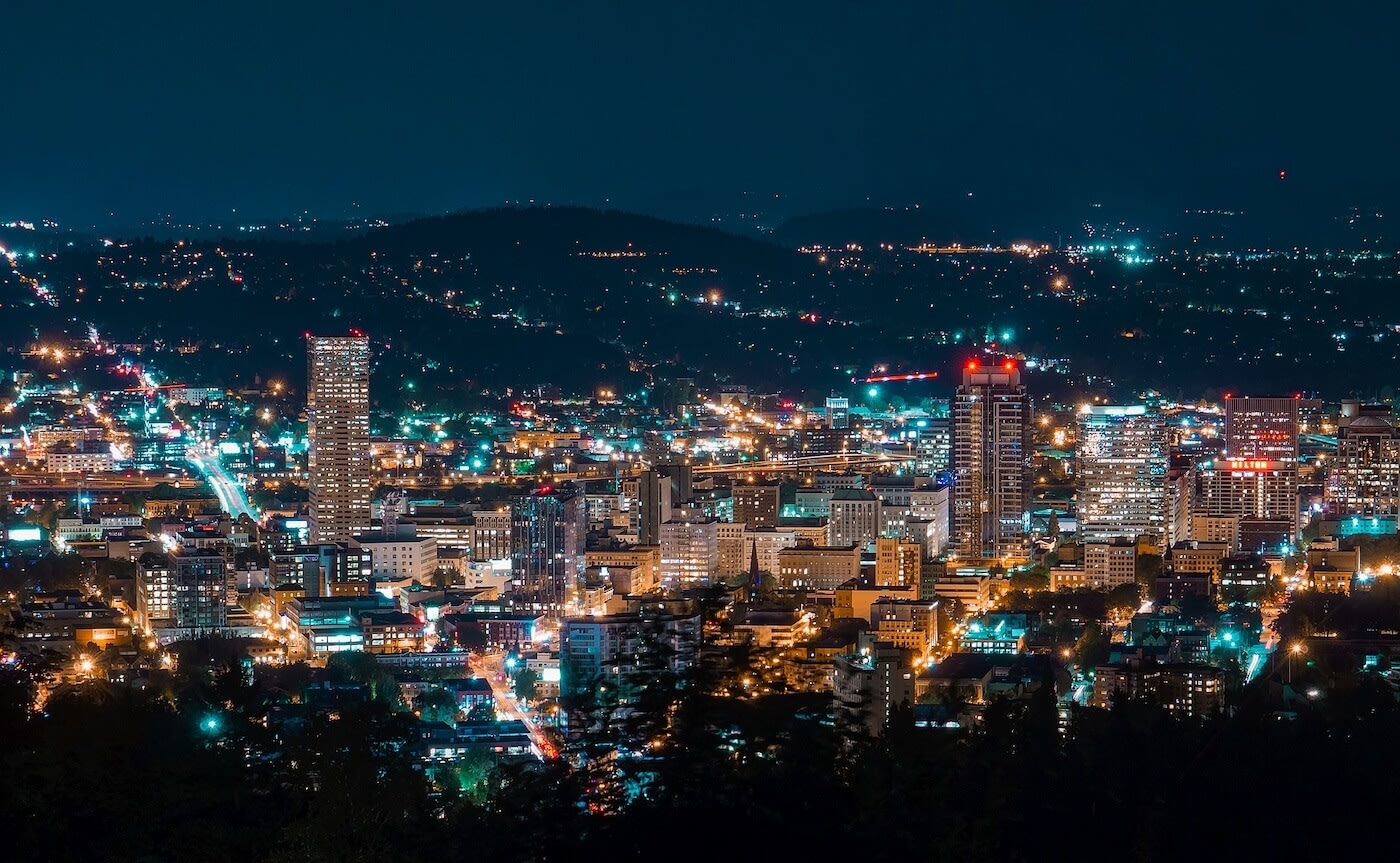 Portland Oregon buildings at night