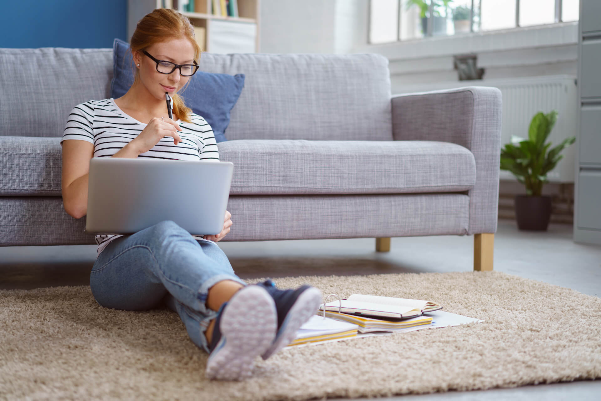 Girl studying in apartment