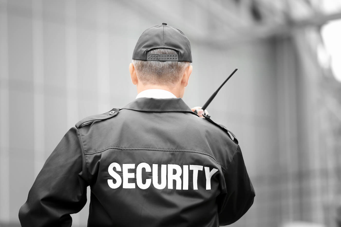 Man wearing a security jacket