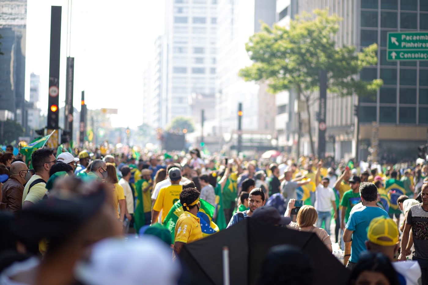 Crowd in Sao Paulo wearing Brazilian colors