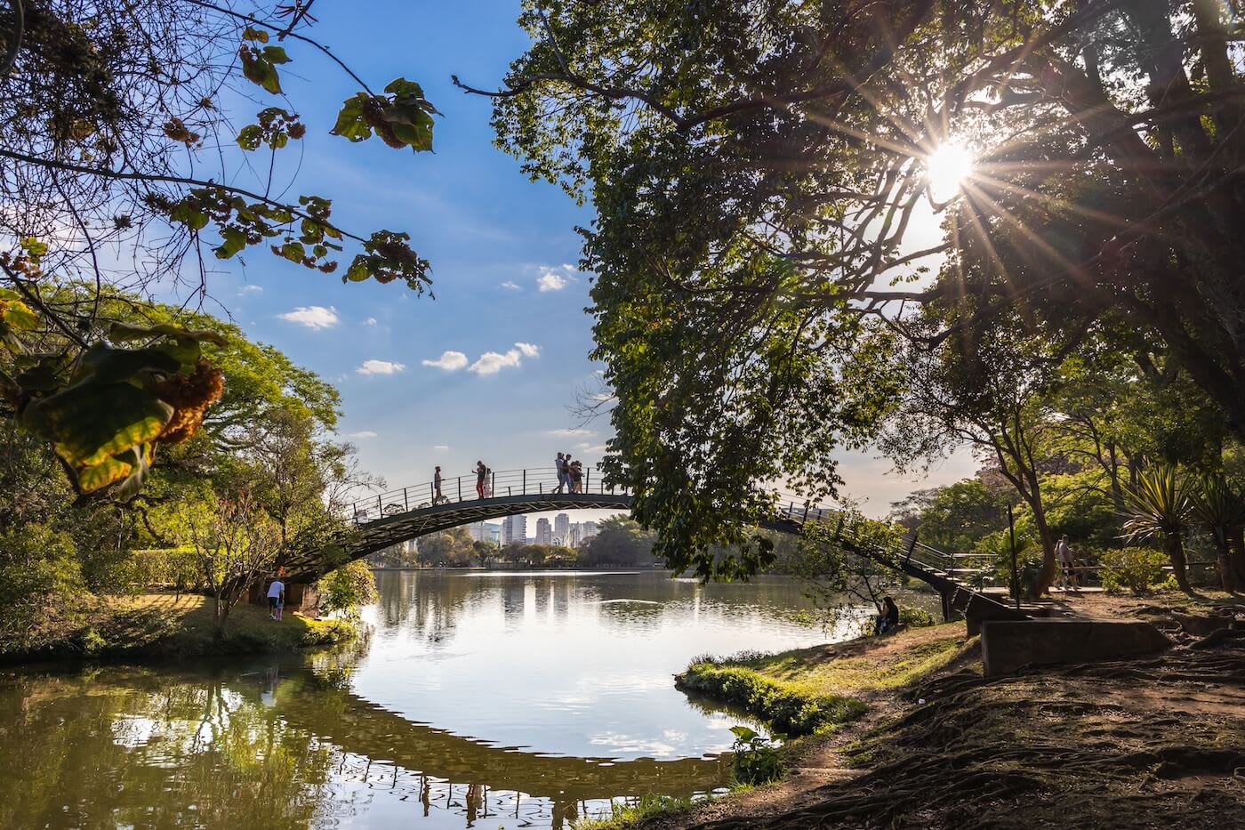 People on a bridge at Ibirapuera Park 