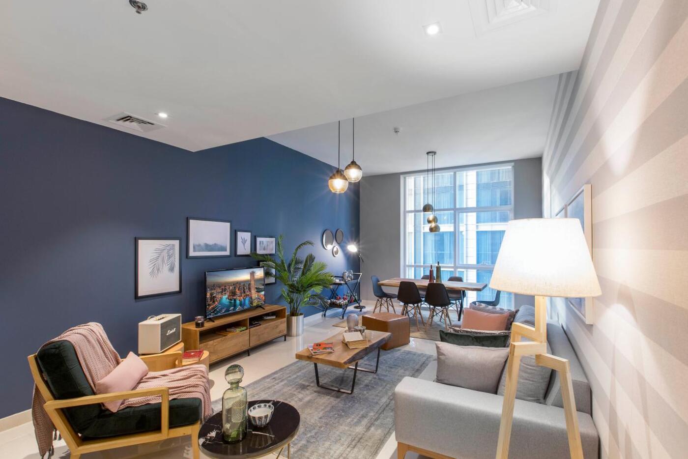 living and dining area in dubai Blueground apartment