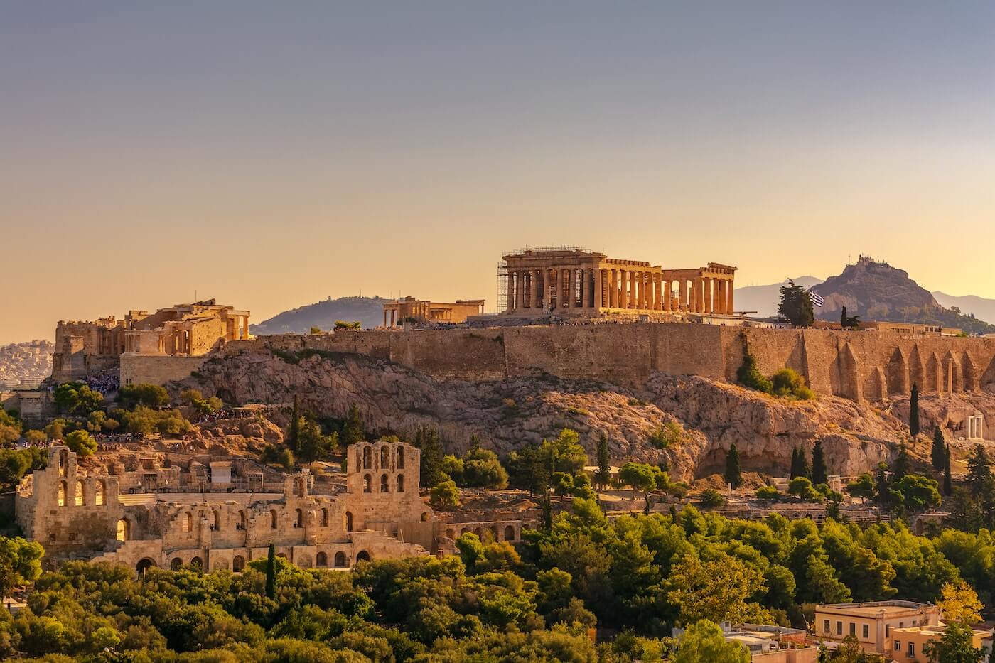 sunset in athens, greece