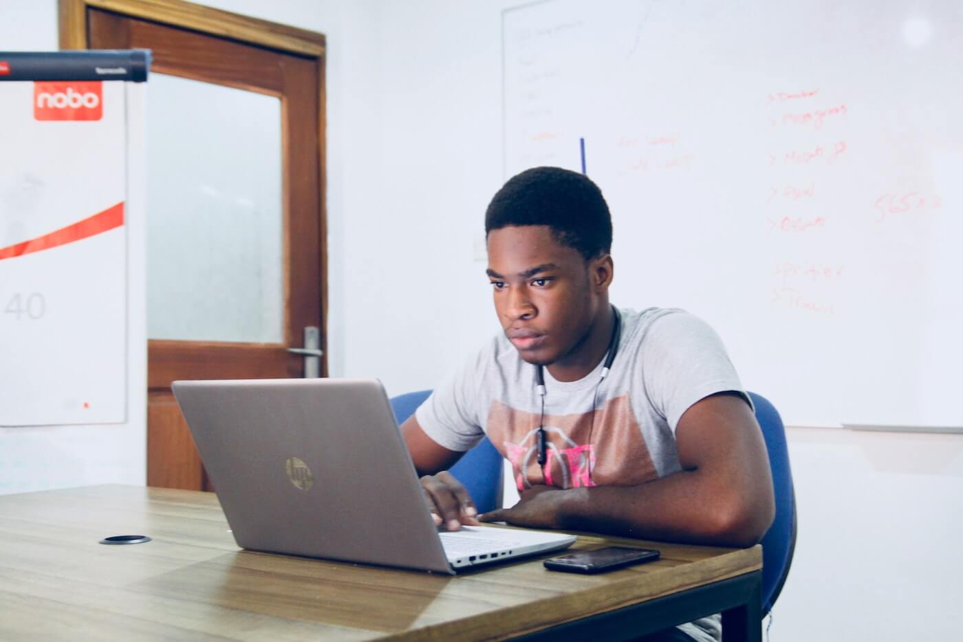 a young businessman works in a conference room