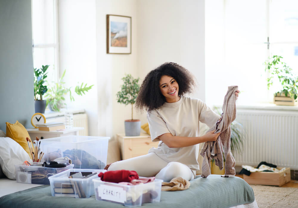 Woman going through clothes