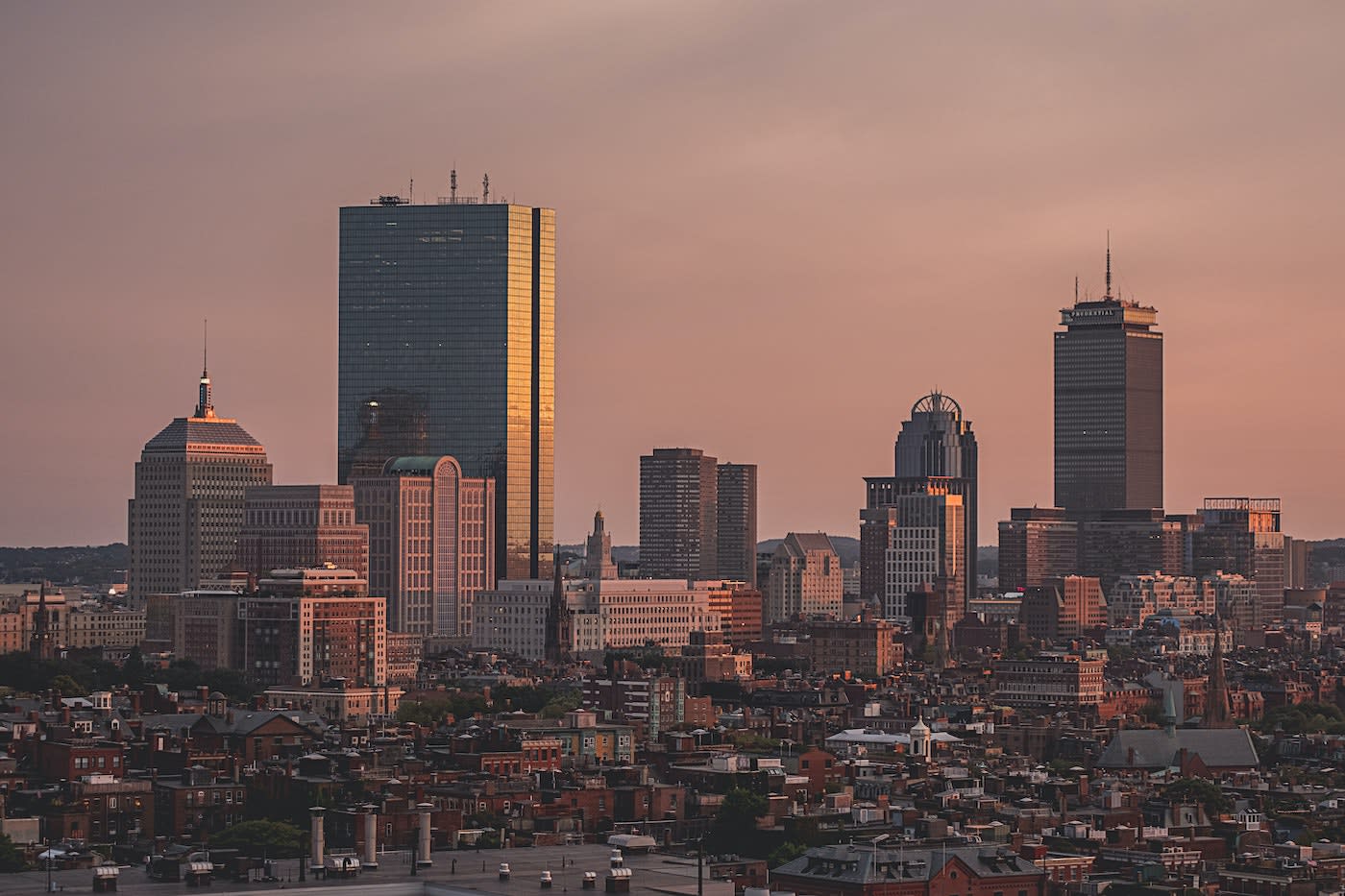 boston at sunset on a foggy day