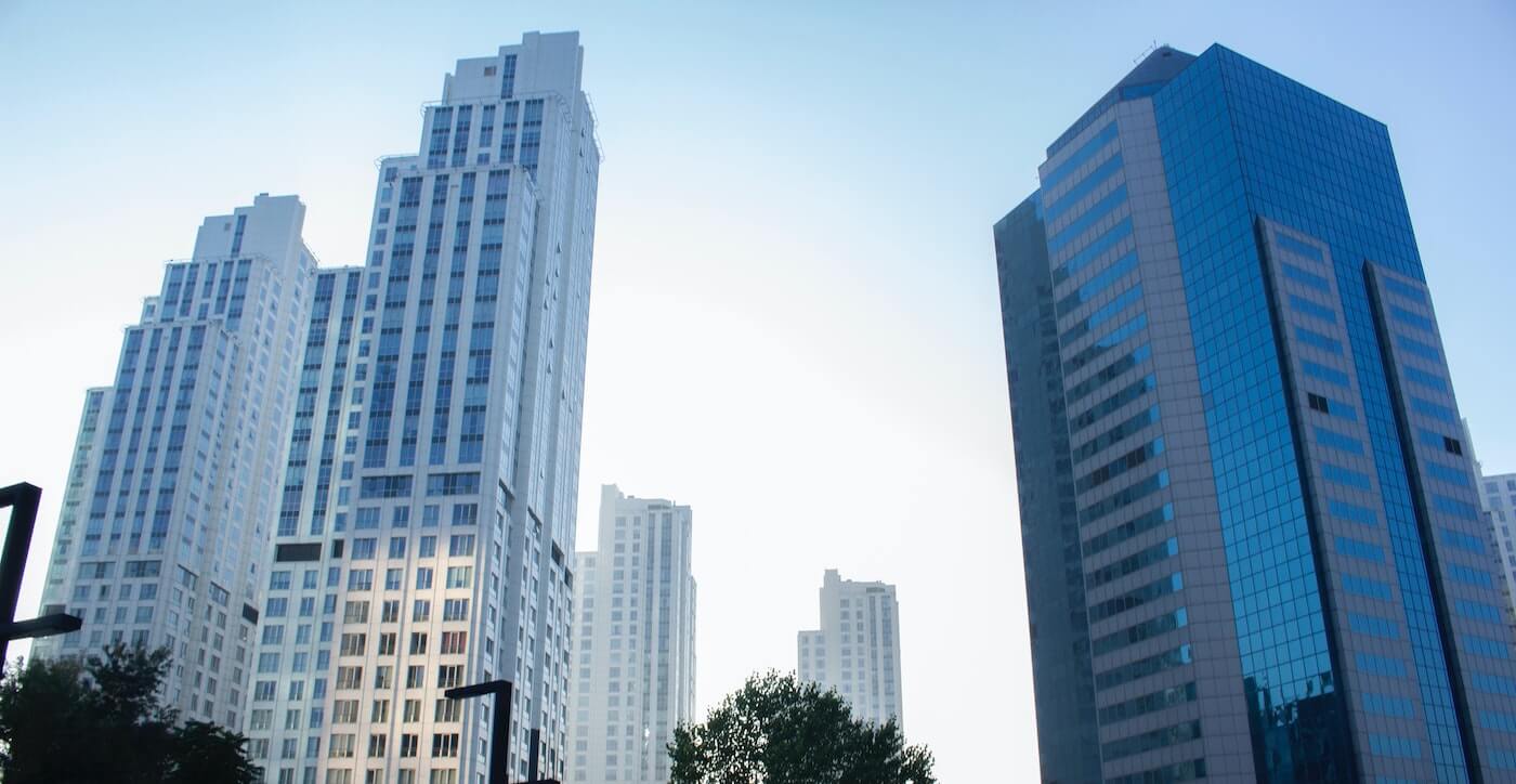 high rise buildings at dawn