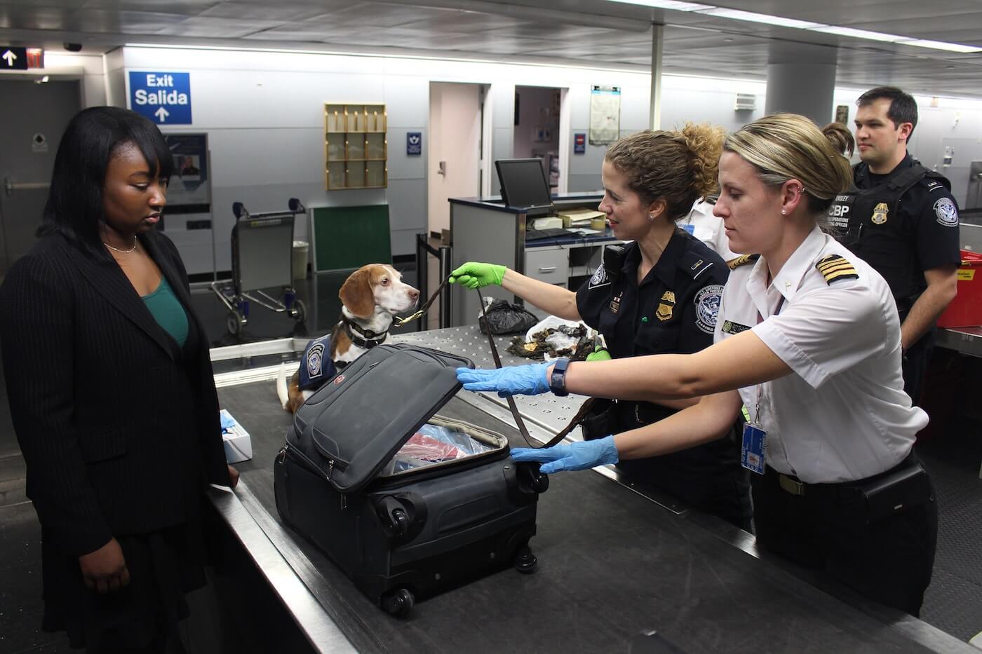 airport officials examine luggage