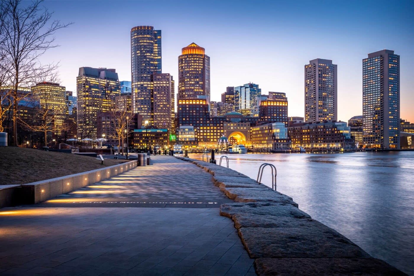 boston city skyline at night