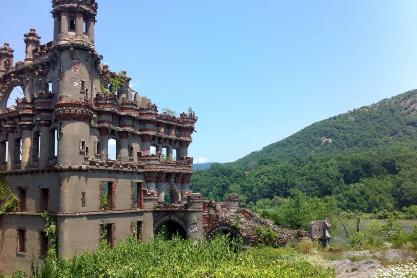 Ruins and landscaping at Bannerman Castle in Cold Spring, New York