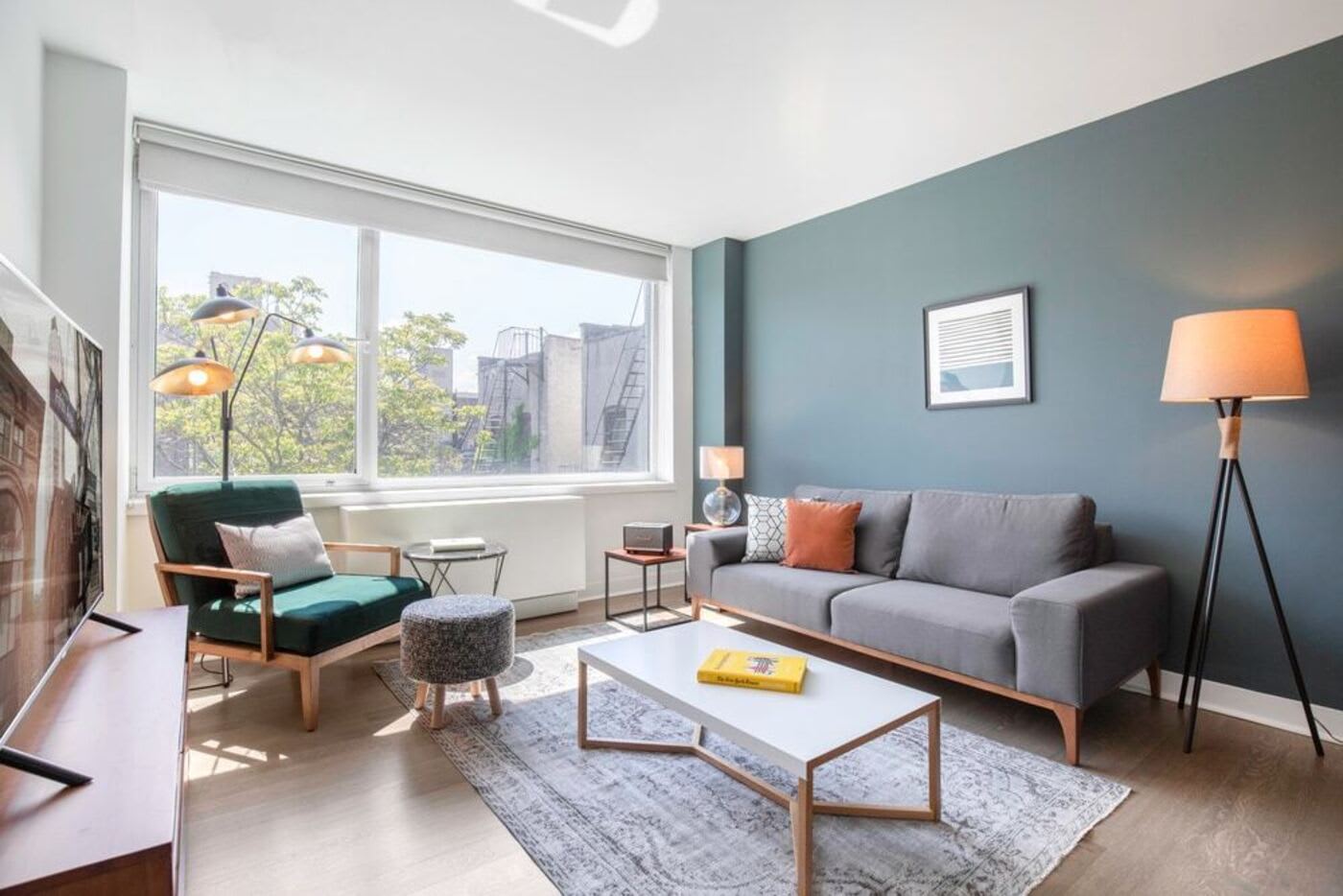 sunny living room with modern furniture