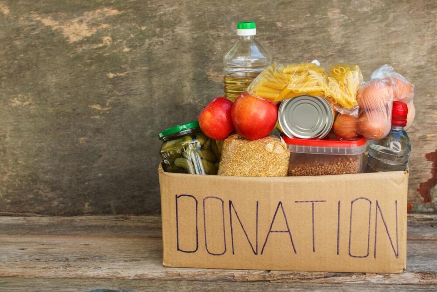 furniture donation in San Francisco box with various foods being donated to charity