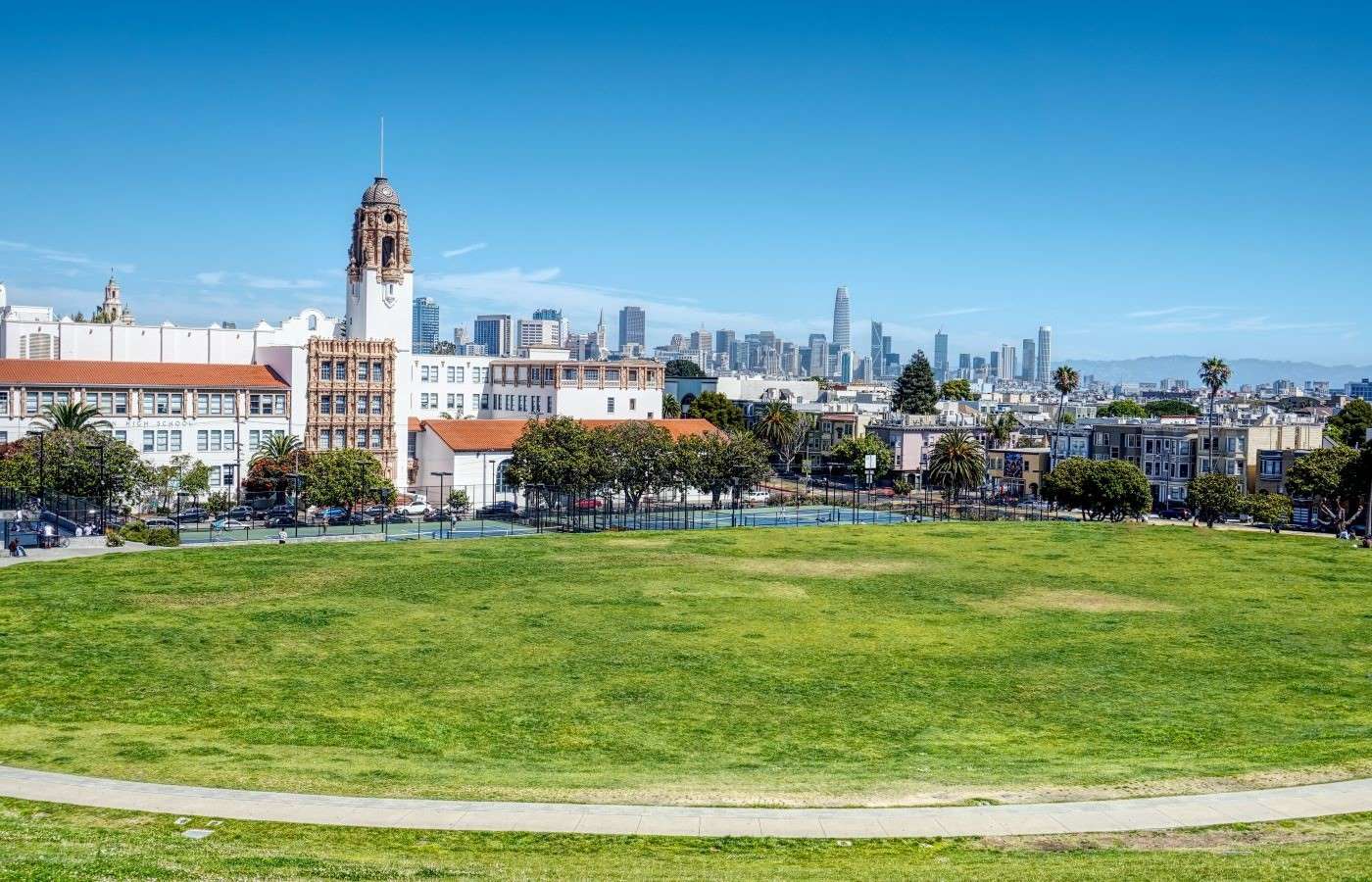 An elevated shot of the mission dolores park in san francisco