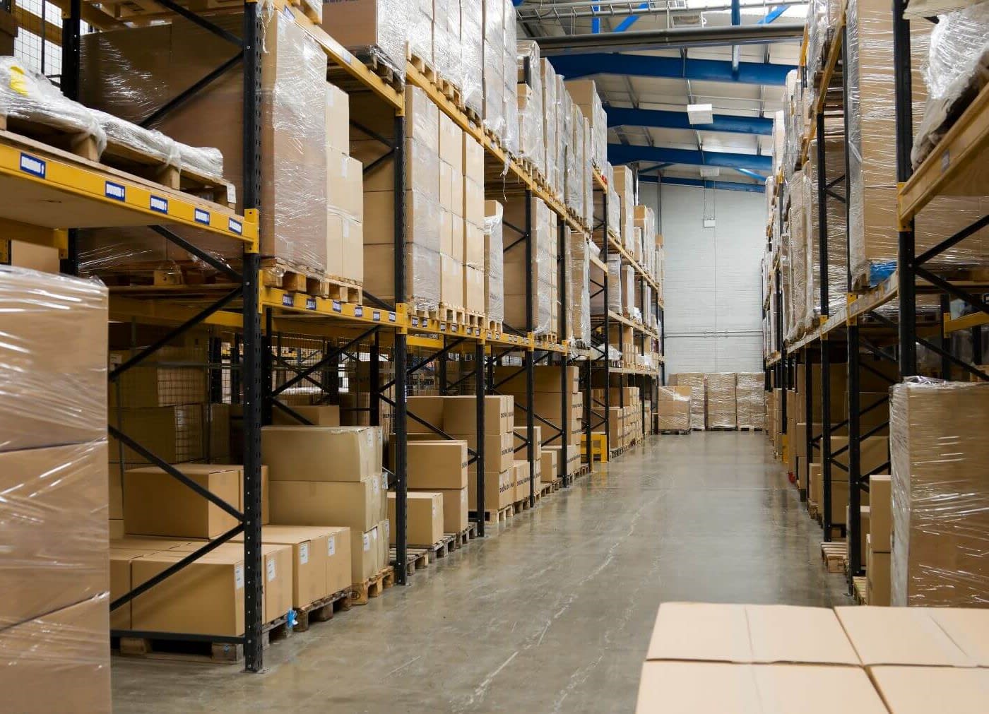 large storage unit filled with boxes