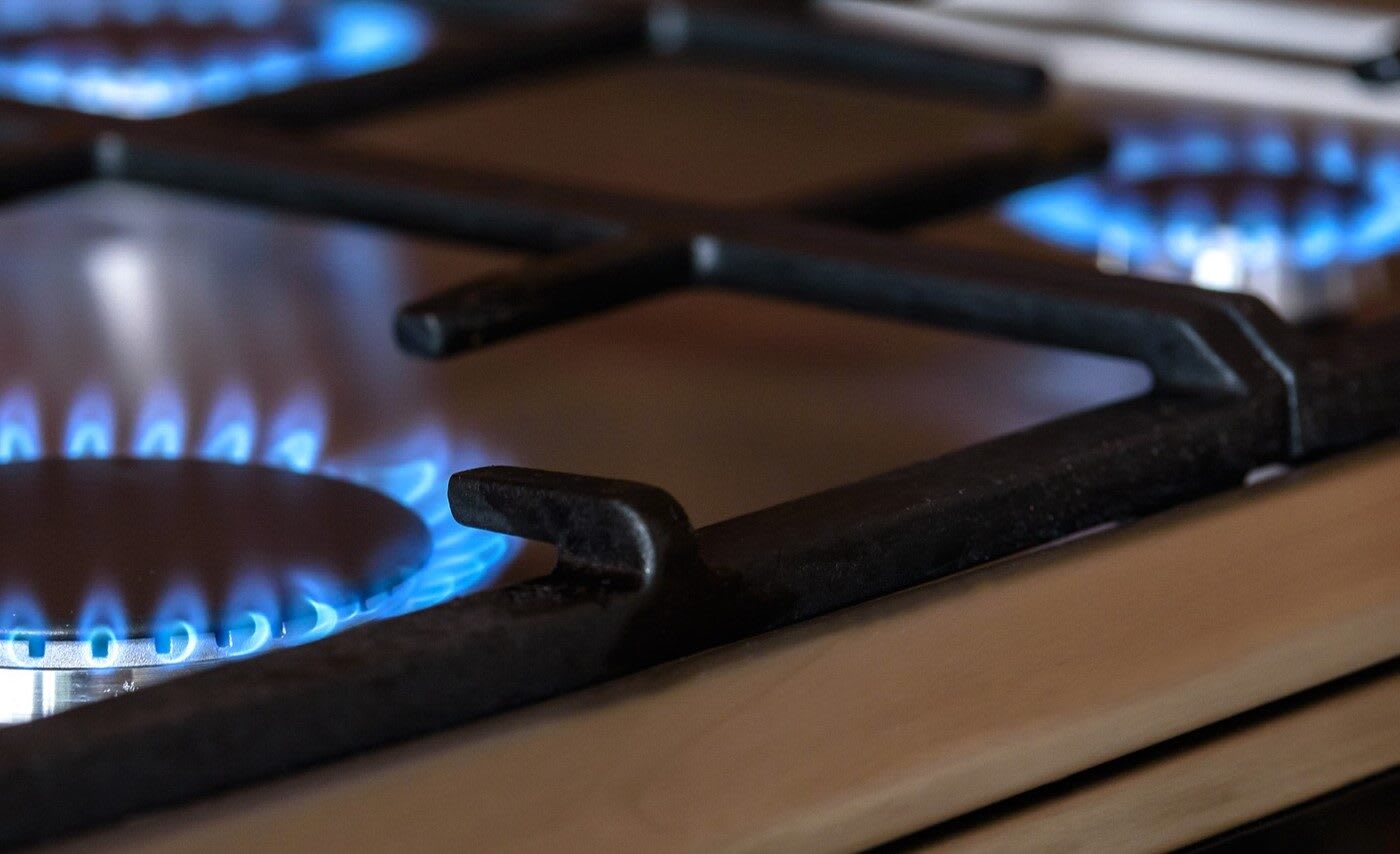 gas oven with the burners on