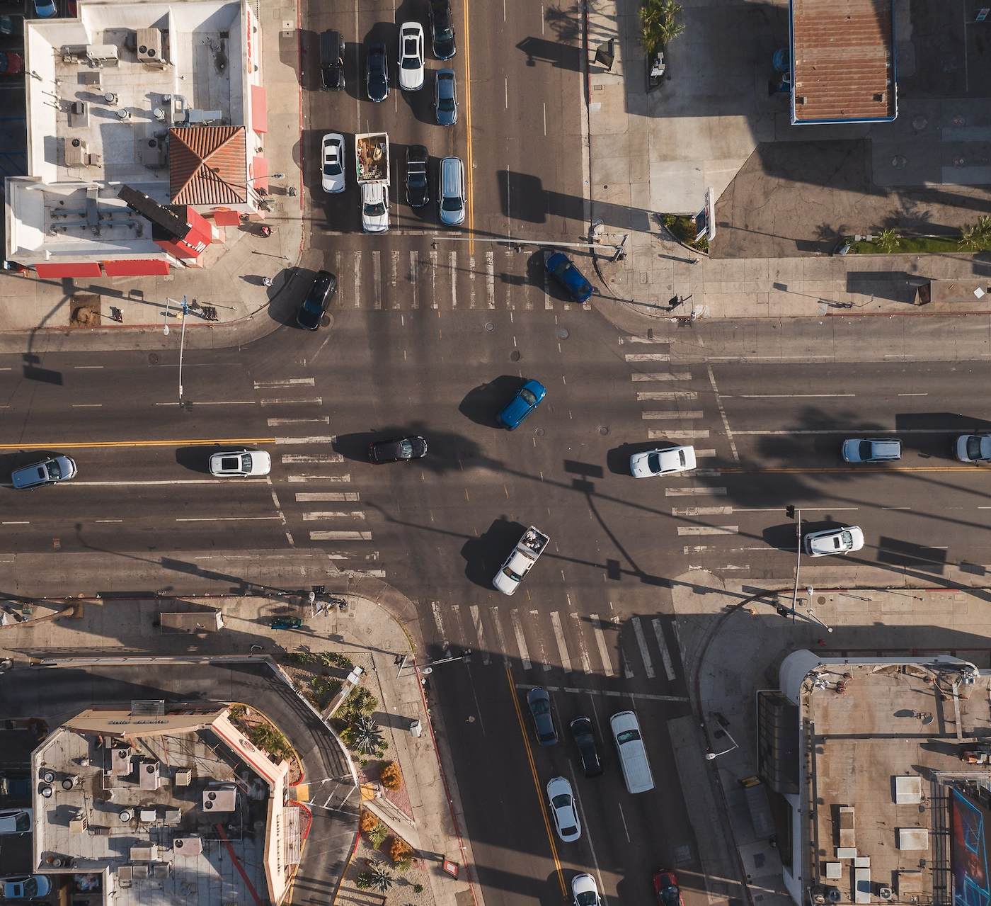 aerial shot of an intersection in Los Angeles