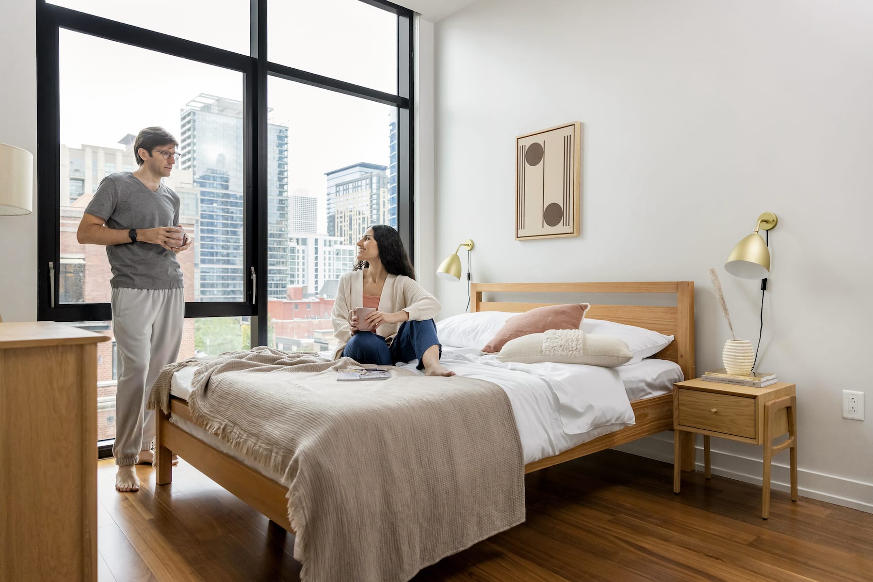 two people enjoying their furnished apartment