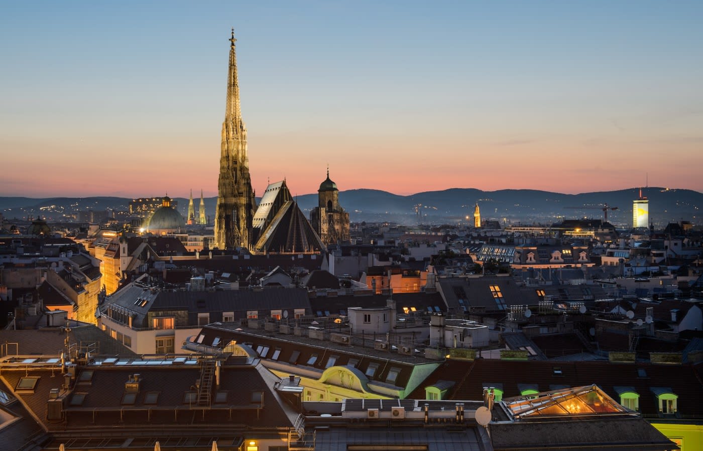 Evening skyline of Vienna, Austria