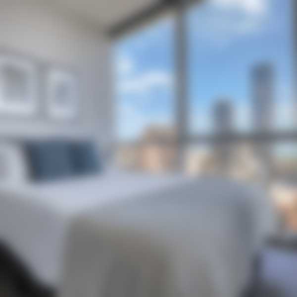 Bedroom in Chicago with view of skyscrapers