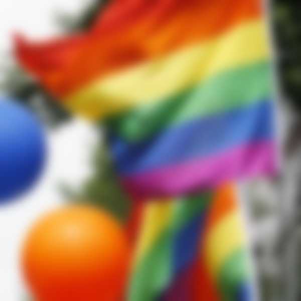 Rainbow flag and balloons