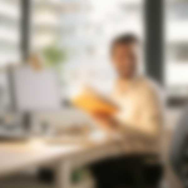 Business man sitting and smiling at a desk