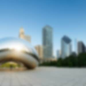 Chicago skyline with cloud gate also known as the Chicago bean