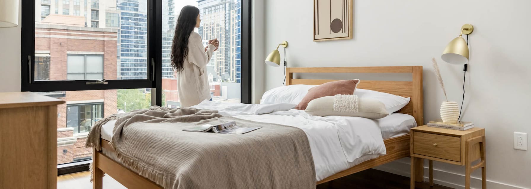 a woman stares out the window