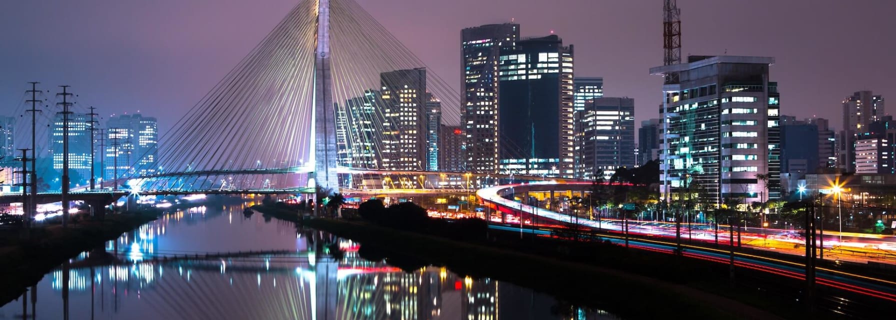 Sao Paulo bridge and buildings at night