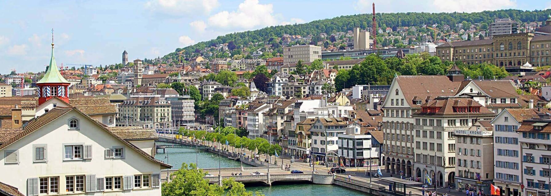 Buildings in Zurich on a sunny afternoon