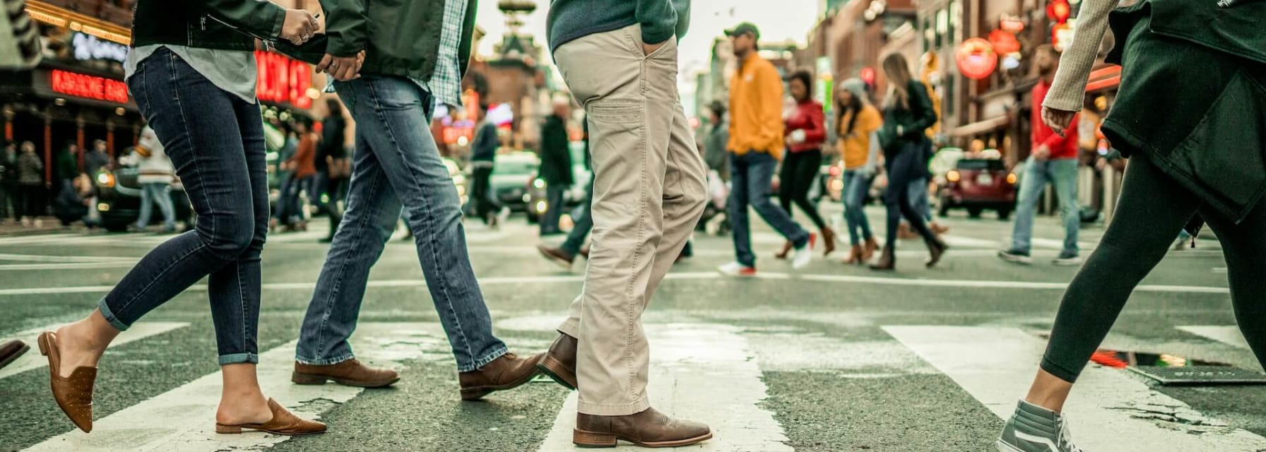 Pedestrians crossing street in downtown Nashville