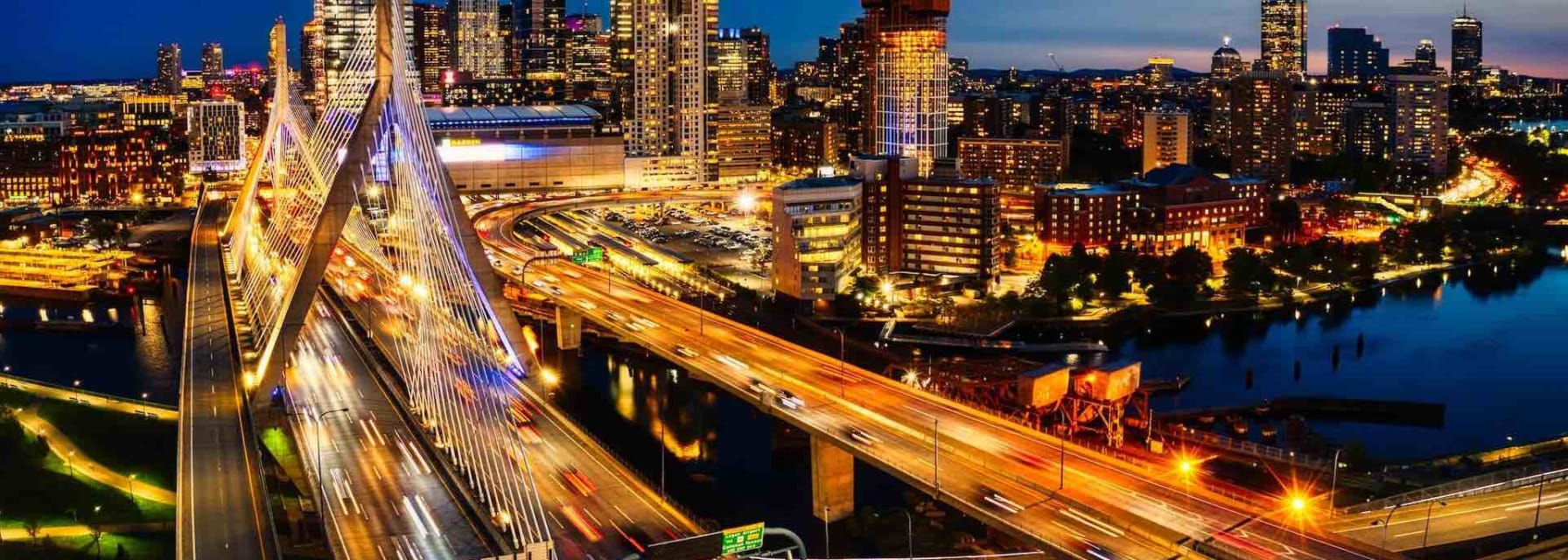 the boston skyline at night