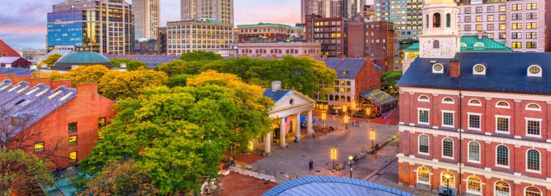 Boston skyline at sunset