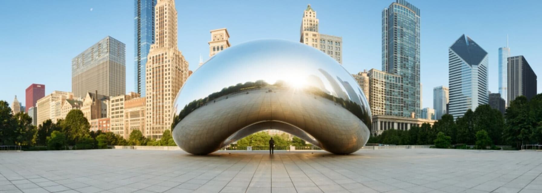 Chicago skyline with cloud gate also known as the Chicago bean