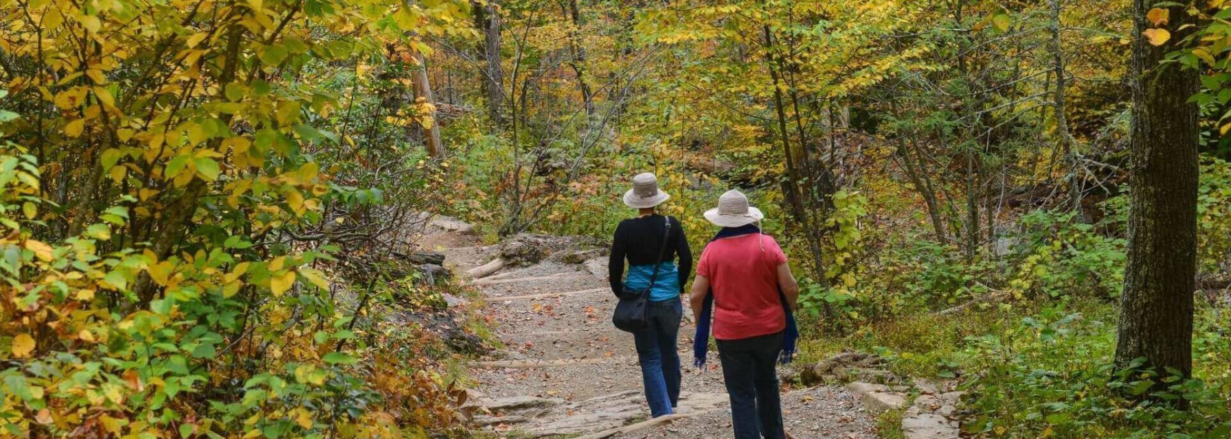 shenandoah national park elderly couple walking through trail