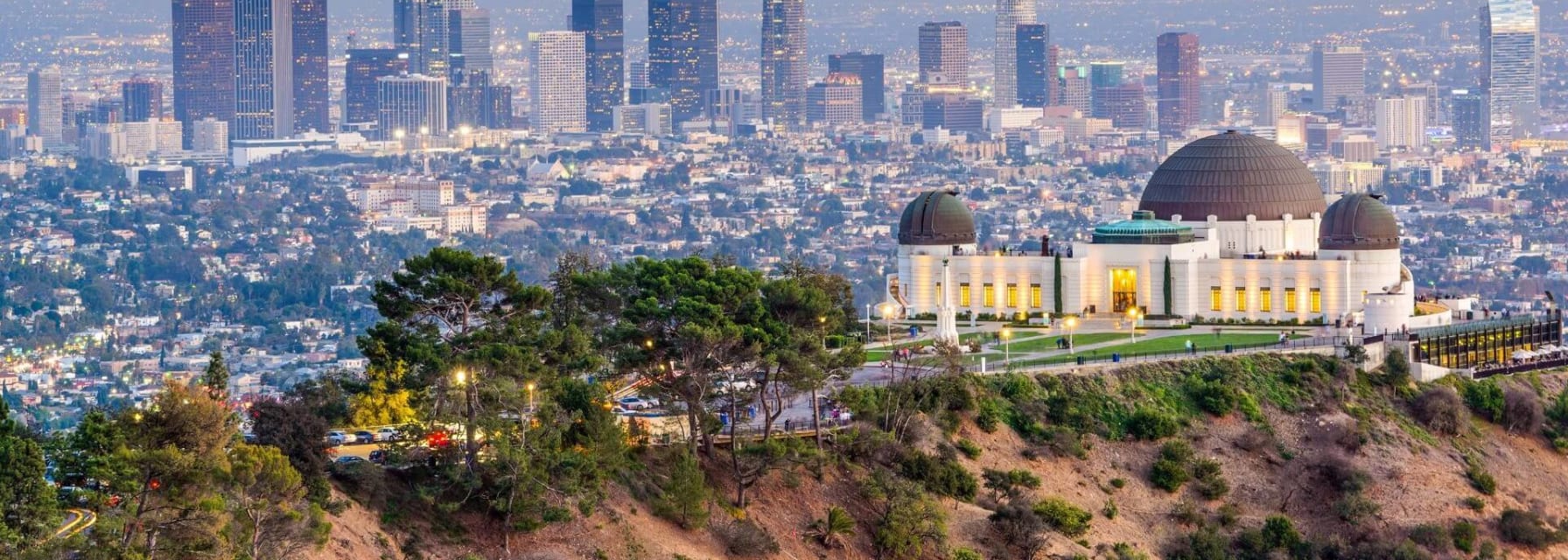 view of LA city with Griffith Observatory