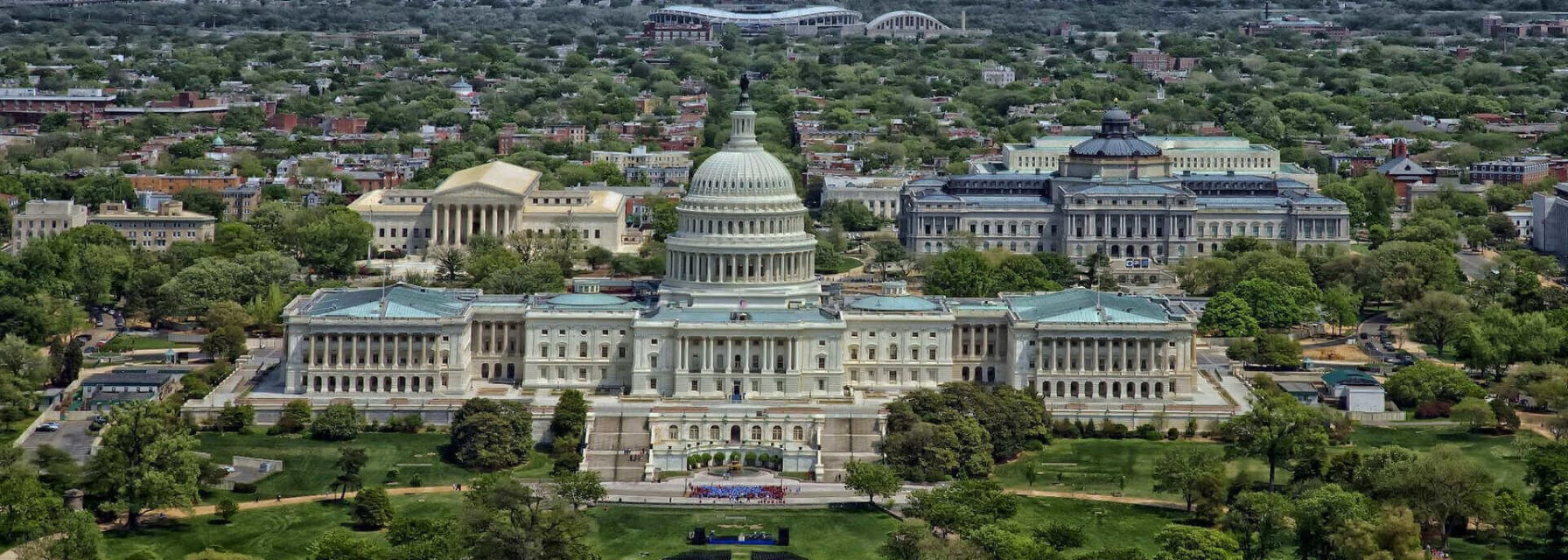 an aerial view of the Capitol building in DC and the surrounding areas