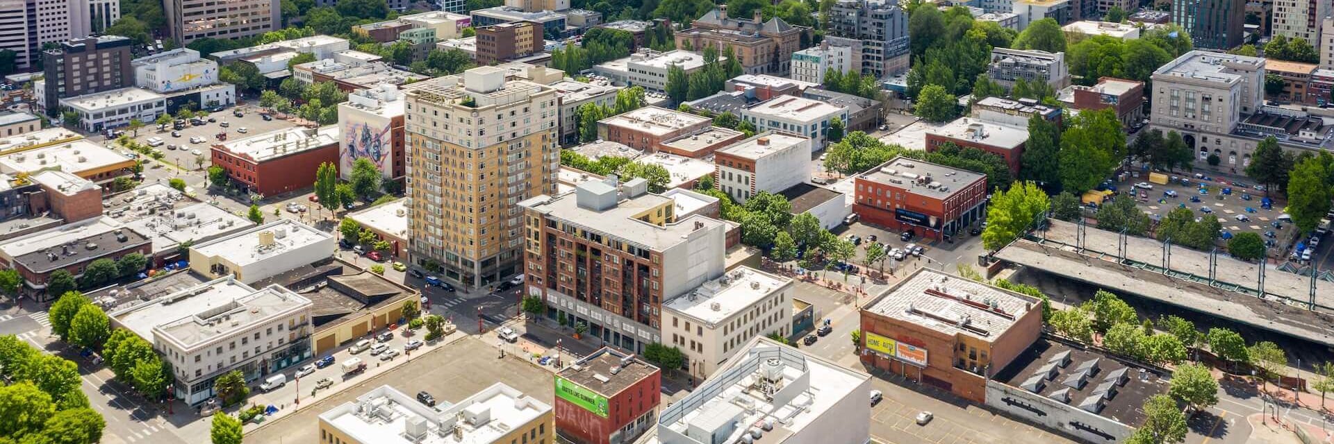 Aerial view of buildings in Portland, Oregon