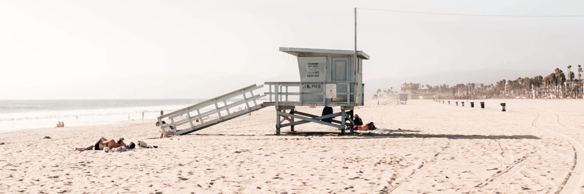 A beach near Los Angeles with palm trees visible in the distance.